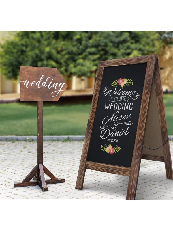 A Frame Chalkboard with Chalk Markers by HBCY Creations: 40x20 Solid Wood A-Frame Sign Gray Double-Sided Magentic Menu Board, Deluxe Set Includes 8 Chalk Markers, 10 Stencils, 2 Magnets