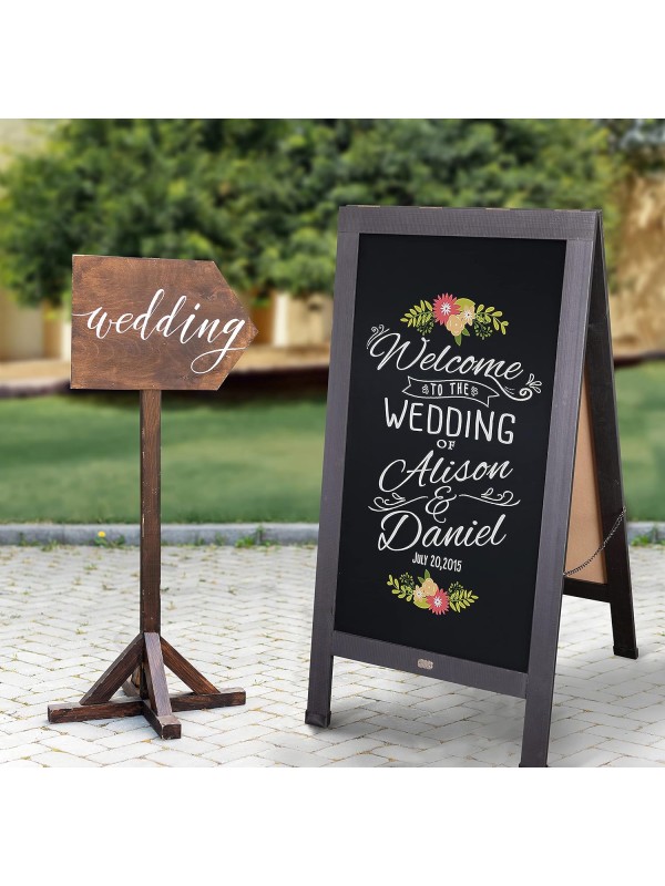A Frame Chalkboard with Chalk Markers by HBCY Creations: 40x20 Solid Wood A-Frame Sign Gray Double-Sided Magentic Menu Board, Deluxe Set Includes 8 Chalk Markers, 10 Stencils, 2 Magnets