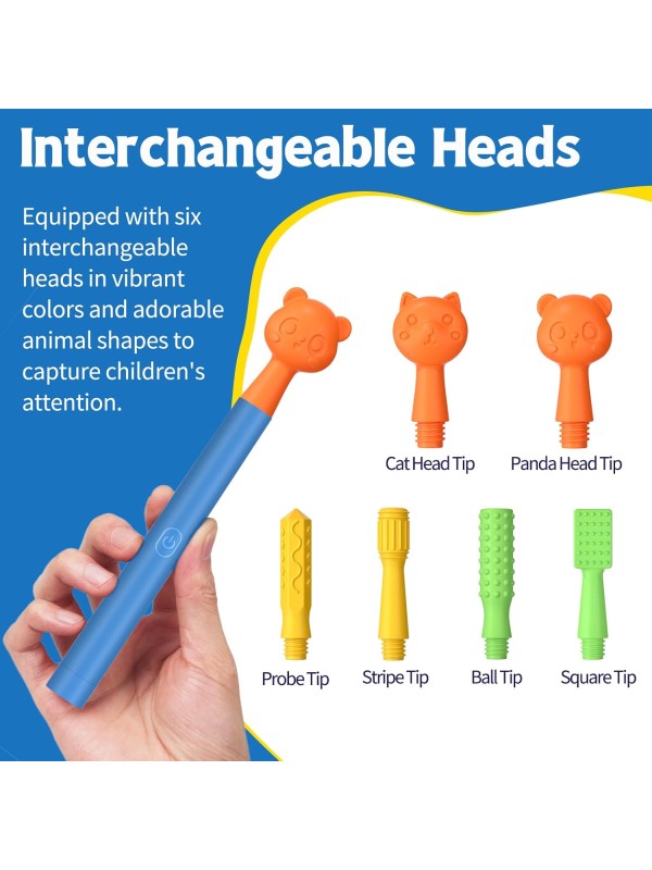 Oral Motor Stimulation kit with 6 Soft Textured Interchangeable Heads,Support for Speech and Feeding,Enhancing Muscle Strength and Coordination, Improve Phonation,Calm Sensory Needs