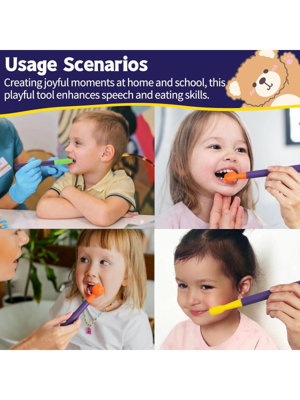 Oral Motor Stimulation kit with 6 Soft Textured Interchangeable Heads,Support for Speech and Feeding,Enhancing Muscle Strength and Coordination, Improve Phonation,Calm Sensory Needs