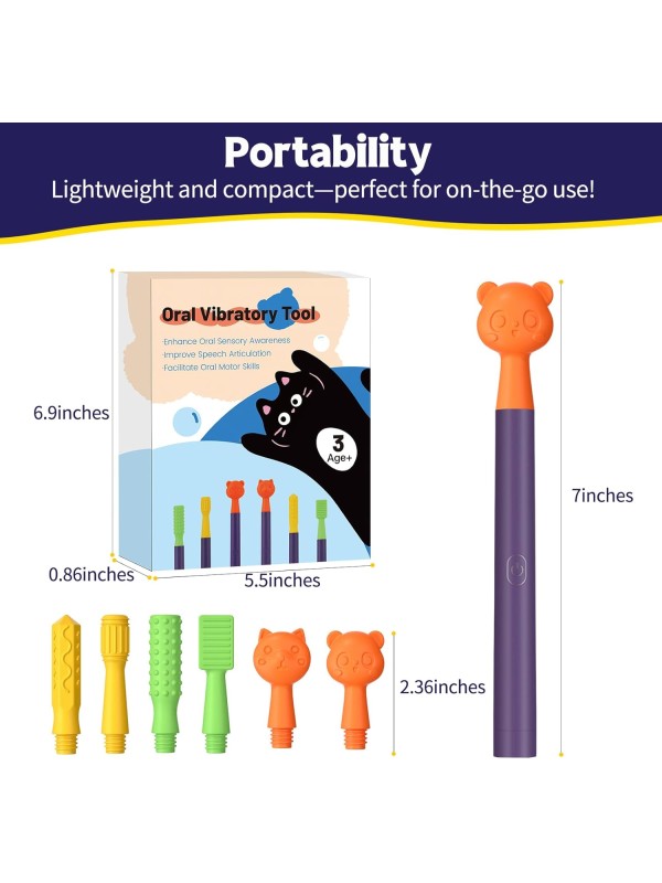 Oral Motor Stimulation kit with 6 Soft Textured Interchangeable Heads,Support for Speech and Feeding,Enhancing Muscle Strength and Coordination, Improve Phonation,Calm Sensory Needs