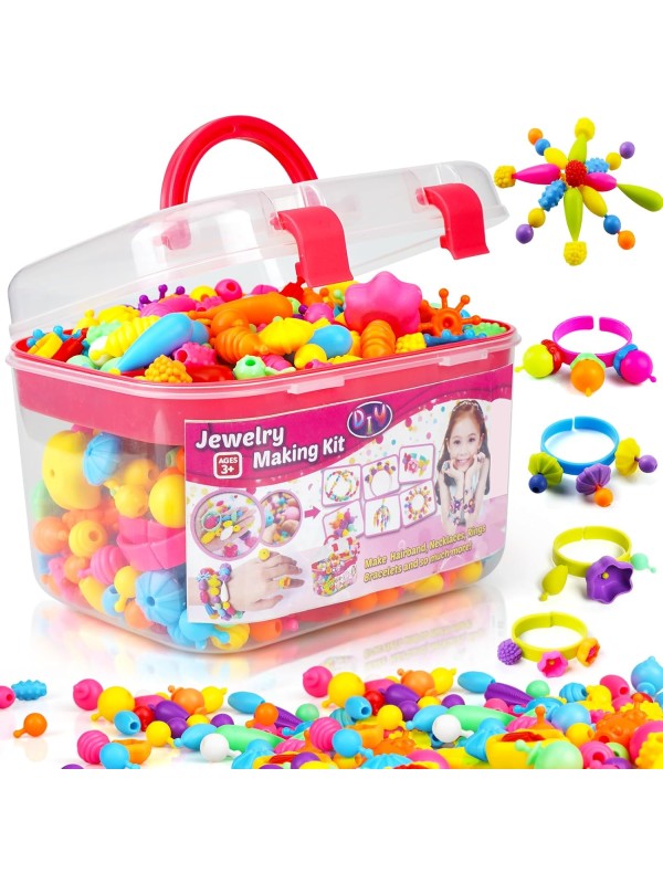 FUNZBO 520+ Snap Pop Beads - Jewelry Making Kit for Kids, Arts and Crafts for Kids Ages 4-8, Toys for 3 4 5 6 Years Old Girls Birthday Gifts Ideas, Bracelet Necklace Ring Snap Set for Little Girls