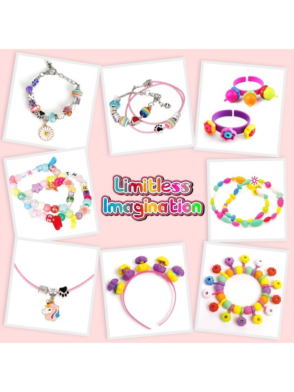 FUNZBO 520+ Snap Pop Beads - Jewelry Making Kit for Kids, Arts and Crafts for Kids Ages 4-8, Toys for 3 4 5 6 Years Old Girls Birthday Gifts Ideas, Bracelet Necklace Ring Snap Set for Little Girls