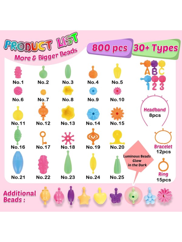 FUNZBO 520+ Snap Pop Beads - Jewelry Making Kit for Kids, Arts and Crafts for Kids Ages 4-8, Toys for 3 4 5 6 Years Old Girls Birthday Gifts Ideas, Bracelet Necklace Ring Snap Set for Little Girls