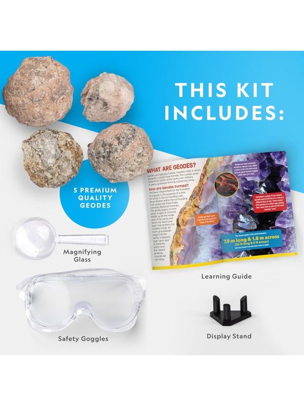 National Geographic Break Open 10 Premium Geodes – Includes Goggles & 2 Display Stands - Great STEM Science Kit, Geology Gift for Kids, Break Your Own Geodes with Crystals