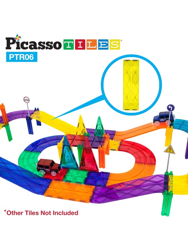 PicassoTiles 128 Piece Race Car Track Building Block Educational Toy Set Magnetic Tiles Magnet Playset 3 LED Car STEM Learning Construction Kit Hand-Eye Fine Motor Skill Training Brain Development
