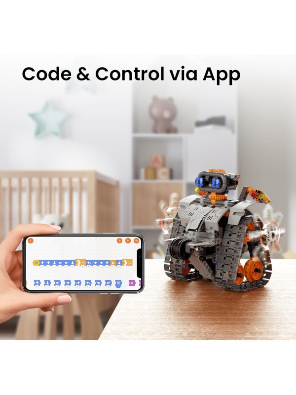 Sillbird Robot Building Kit with Remote Control STEM Gifts for Boys Ages 8-12, Technic Coding Robotic Toys for Kids Birthday, Build 5in1 Models with 488 Pieces - Blue