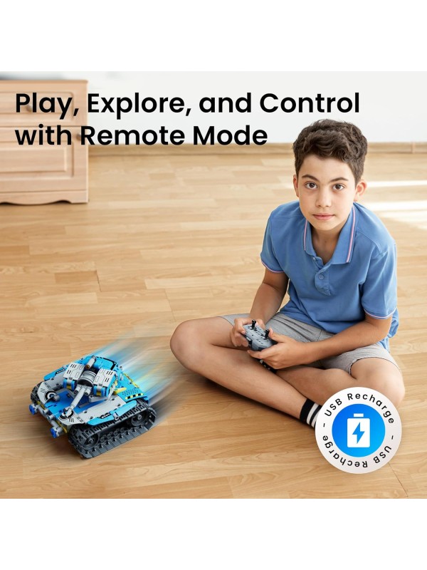 Sillbird Robot Building Kit with Remote Control STEM Gifts for Boys Ages 8-12, Technic Coding Robotic Toys for Kids Birthday, Build 5in1 Models with 488 Pieces - Blue