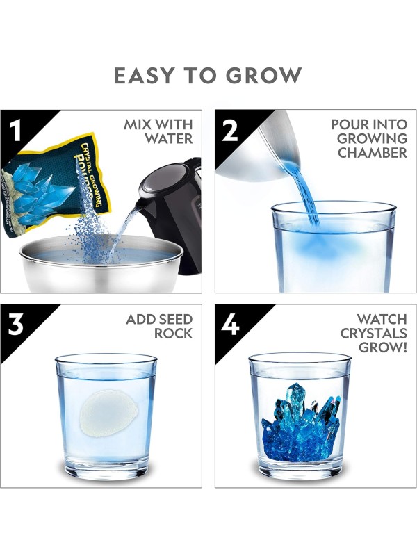 National Geographic Mega Crystal Growing Kit - Grow 6 Crystals with Light-Up Stand, Science Gifts for Kids 8-12