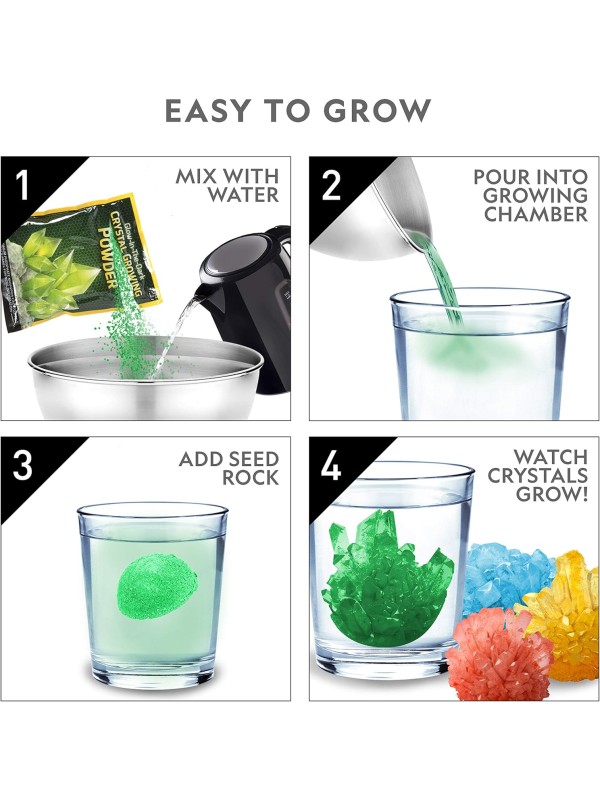 National Geographic Mega Crystal Growing Kit - Grow 6 Crystals with Light-Up Stand, Science Gifts for Kids 8-12