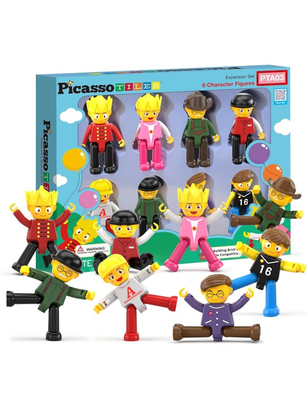 PicassoTiles Magnetic 4 Family Action Figures Toddler Toy Magnet Expansion Pack Educational Add-on STEM Learning Kit Toys Pretend Playset for Construction Building Block Tiles Child Brain Development