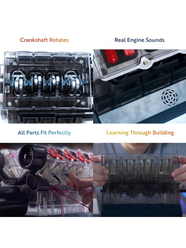 Playz V8 Combustion Engine Model Kit That Runs - Build Your Own STEM Mini V8 Model Engine Kit for Adults & Kids Age 12+, Visible V8 Mini Engine Kit That Works for Adult w/ 270 STEM Parts