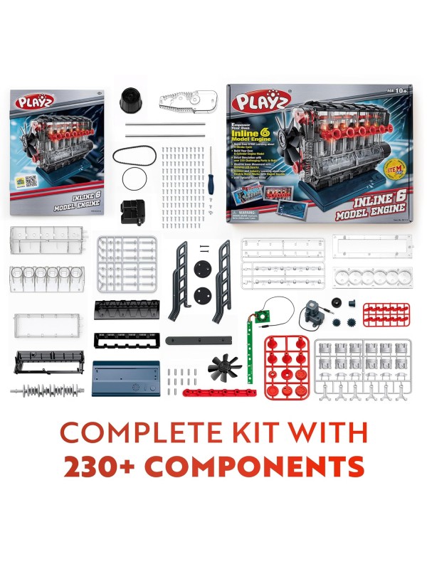 Playz V8 Combustion Engine Model Kit That Runs - Build Your Own STEM Mini V8 Model Engine Kit for Adults & Kids Age 12+, Visible V8 Mini Engine Kit That Works for Adult w/ 270 STEM Parts