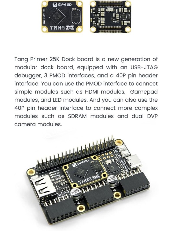 Sipeed Tang Primer 25K GW5A FPGA Development Board, 64Mbits Linux RISCV Single Board Computer, with MIPI 2.5Gbps Ethernet PMOD Port for FPGA Education, Support SDRAM HDMI Camera Module (PMOD Bundle)