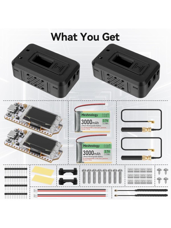 2 Set ESP32 Lo Ra V3 Module Board with 915 MHz Antenna + 3000mAh Battery + Case - Integrated WiFi Blue Tooth SX1262 CP2102 0.96” OLED Display Type C for Ar duino Lo ra Mesh Tastic IoT (N35, Black)