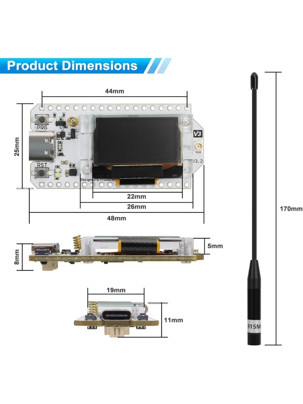 ESP32 LoRa V3 SX1262 Development Board with 0.96 inch OLED Display 240MHz CP2102 863-928 MHz Antenna for Ar duino Meshtastic LoRawan IOT (Upgraded Antenna)