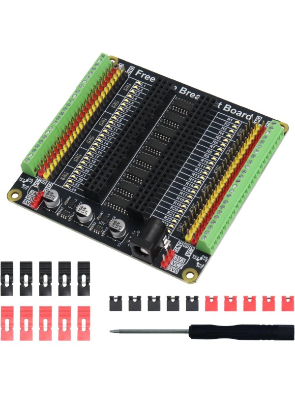 Freenove Breakout Board for ESP32 / ESP32-S3 WROVER WROOM, Terminal Block Shield HAT with Pin Header, 5V 3.3V Power Outputs, GPIO Status LED
